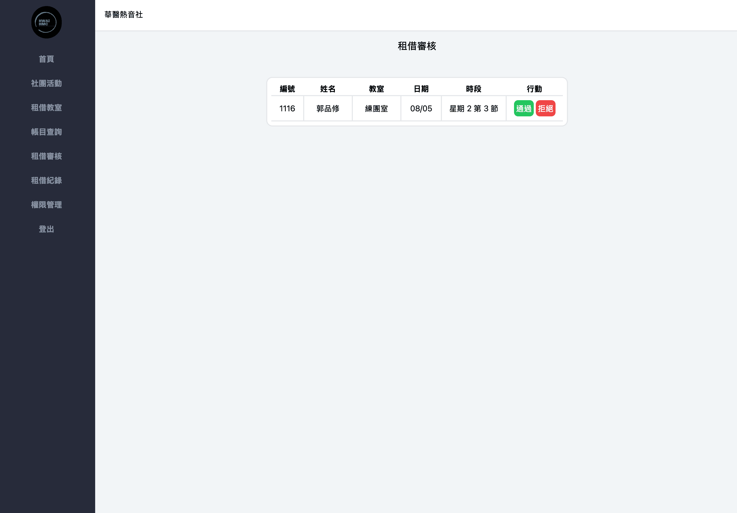 Classroom Booking Approval Panel
