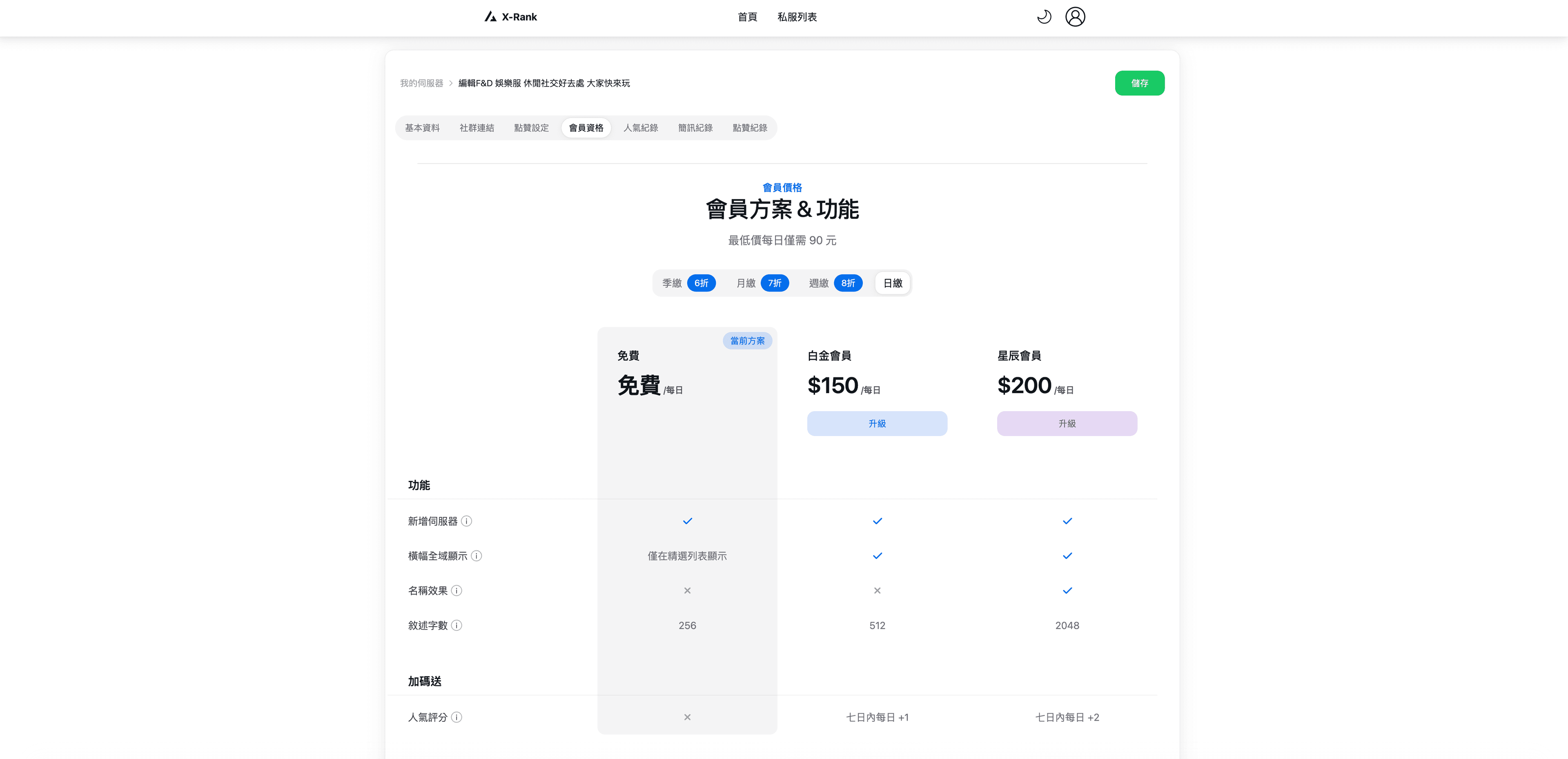 Membership Plans & Feature Comparison